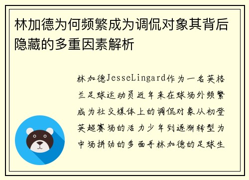 林加德为何频繁成为调侃对象其背后隐藏的多重因素解析